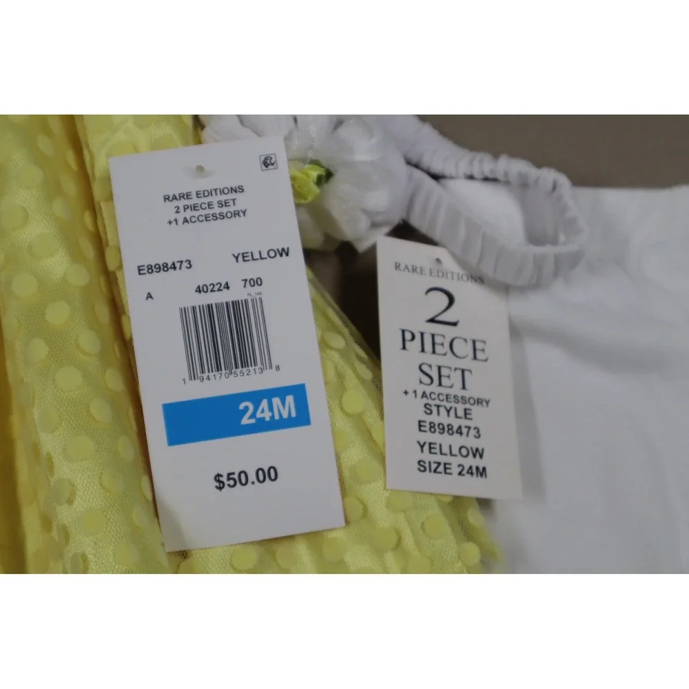 Rare Editions Baby Girls Dot Mesh Top, Legging, Headband,‎ 3 Pc Set - Yellow 24M